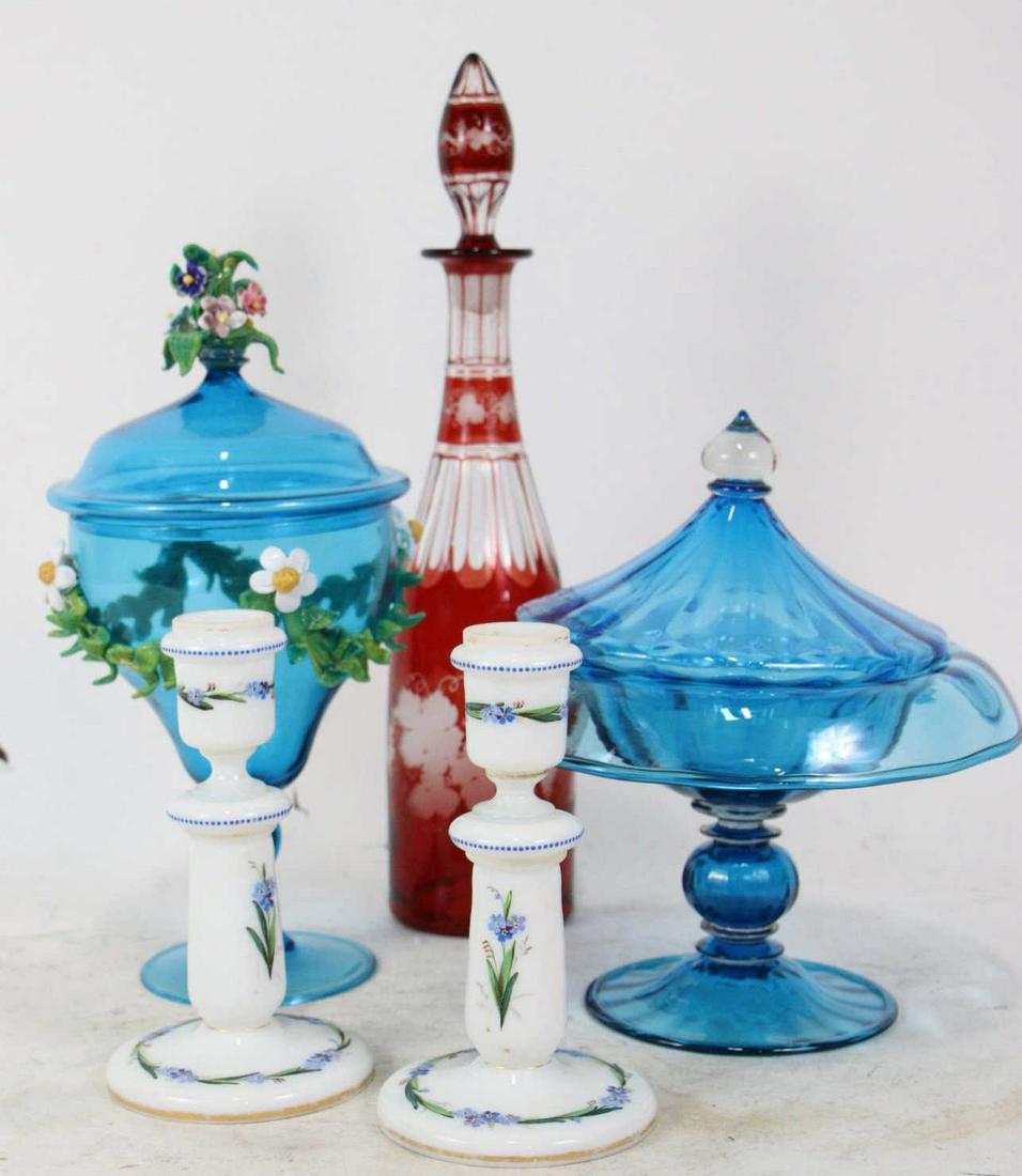 TWO LIDDED BLOWN VENETIAN GLASS COMPOTES (1 of 8)