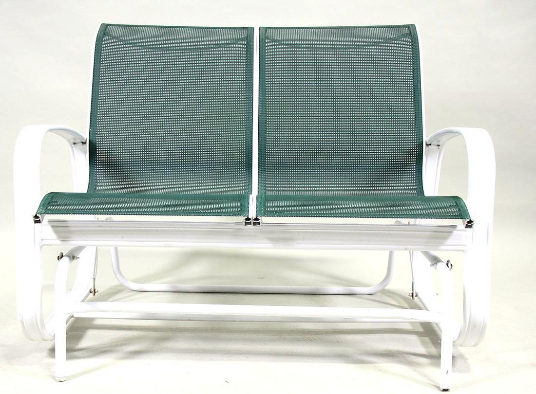 WHITE METAL GARDEN LOVESEAT PLATFORM ROCKER (1 of 5)