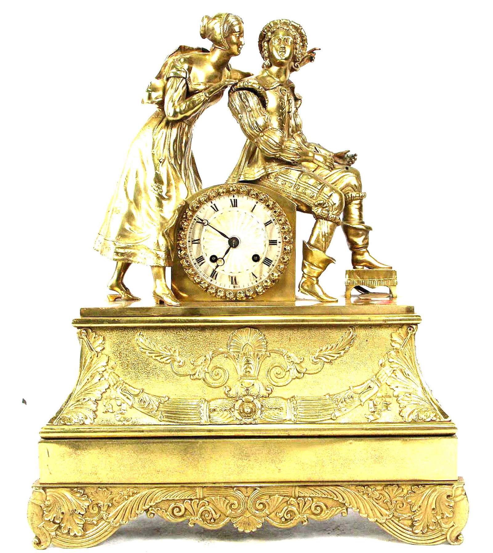 19th CENTURY FRENCH GILT BRASS MANTEL CLOCK. (1 of 8)