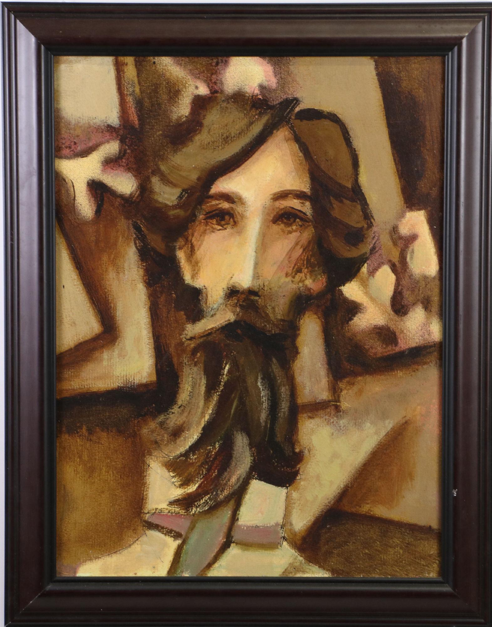 DAVID ADICKES "BEARDED MAN WITH BROWN LEAVES": DAVID ADICKES (TEXAS ARTIST) "BEARDED MAN WITH BROWN LEAVES" GICLEE, CIRCA: 2008. Height: 28 1/2 & 23 1/2 in. by Width: 22 1/2 & 17 1/2 in.