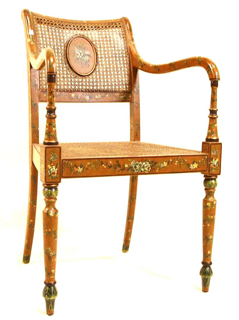 ADAM'S STYLE PAINTED ARMCHAIR WITH CANE SEAT (1 of 5)