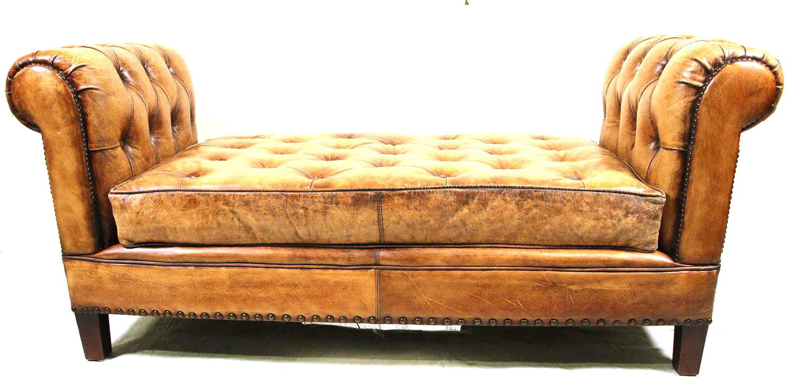 HARRISBURG BUTTON TUFTED BROWN LEATHER CHAISE (1 of 7)