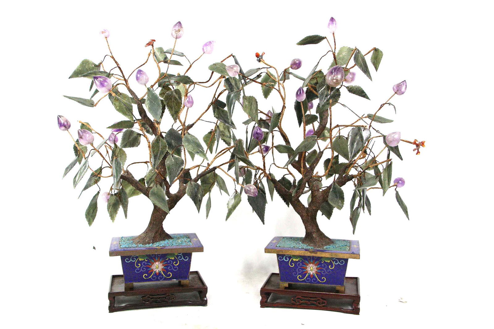 19th C. AMETHYST & JADE FRUIT IN CLOISONNE POTS (1 of 7)