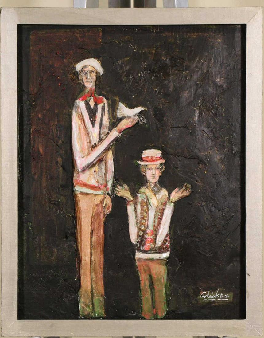 DAVID ADICKES "TWO GUYS" ACRYLIC ON PANEL (1 of 3)