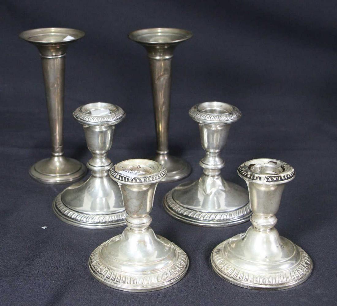 MIXED LOT OF SIX SILVER CANDLESTICKS (1 of 5)