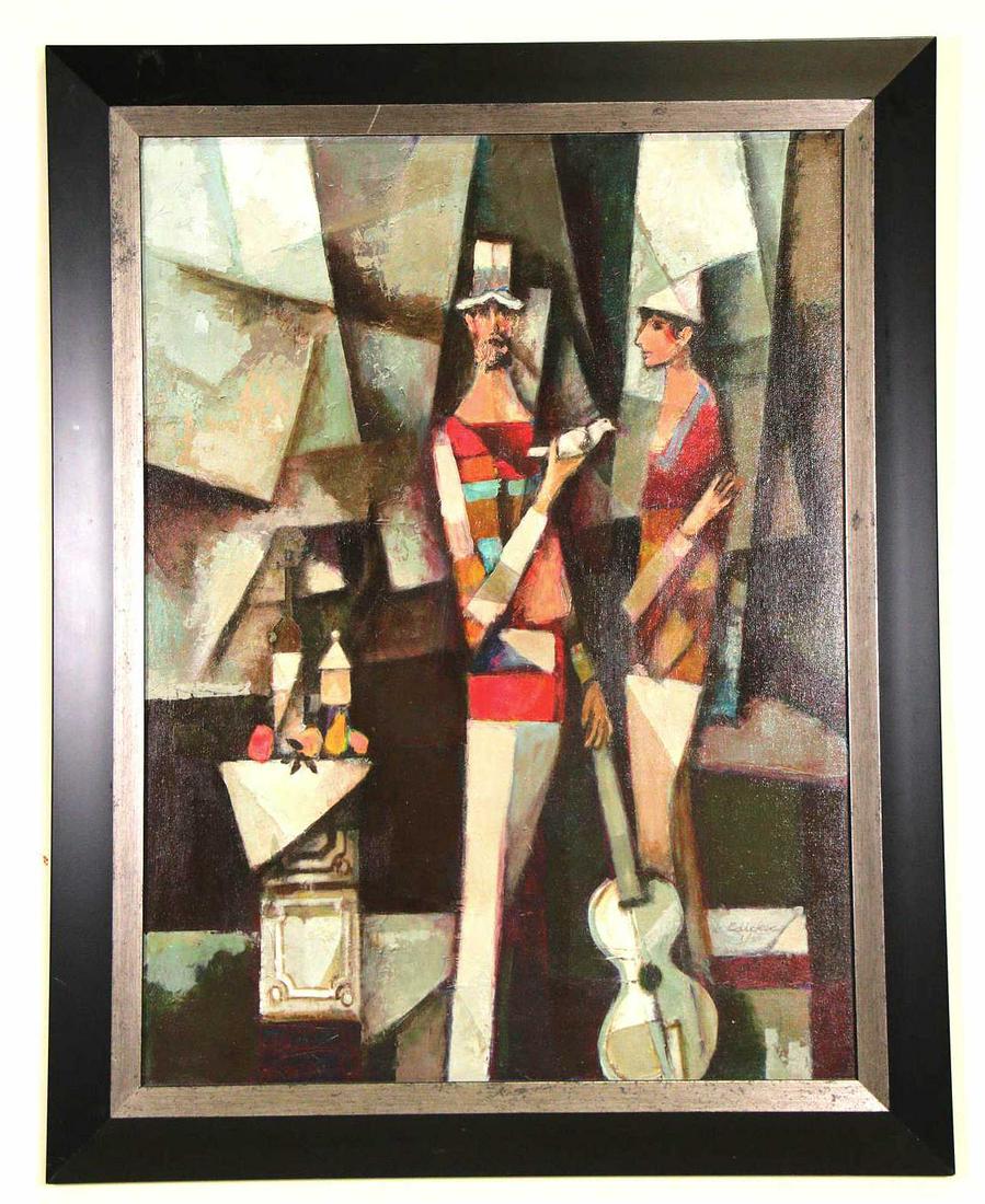 DAVID ADICKES "DUO" ACRYLIC ON PANEL: DAVID ADICKES "DUO" ACRYLIC ON PANEL PAINTING. Height: 38 in. by Width: 30 in.