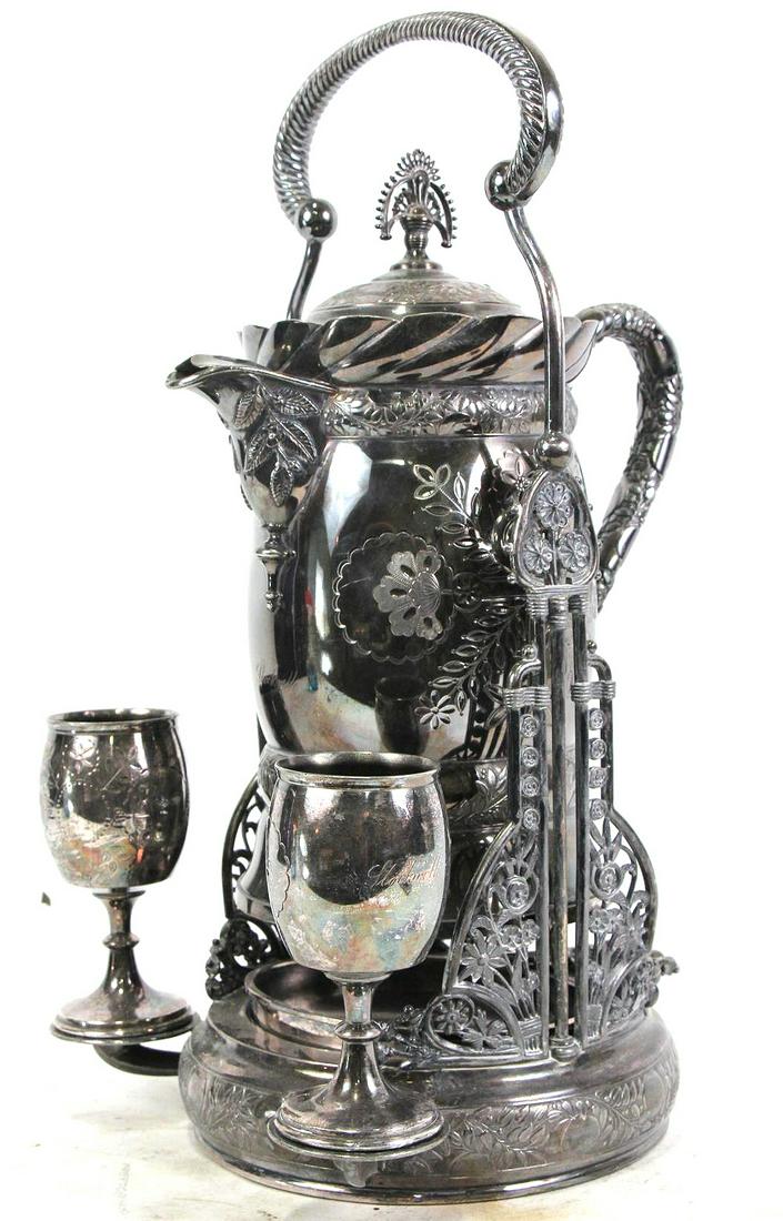 VINTAGE SILVER PLATED PITCHER WITH GOBLETS (1 of 8)