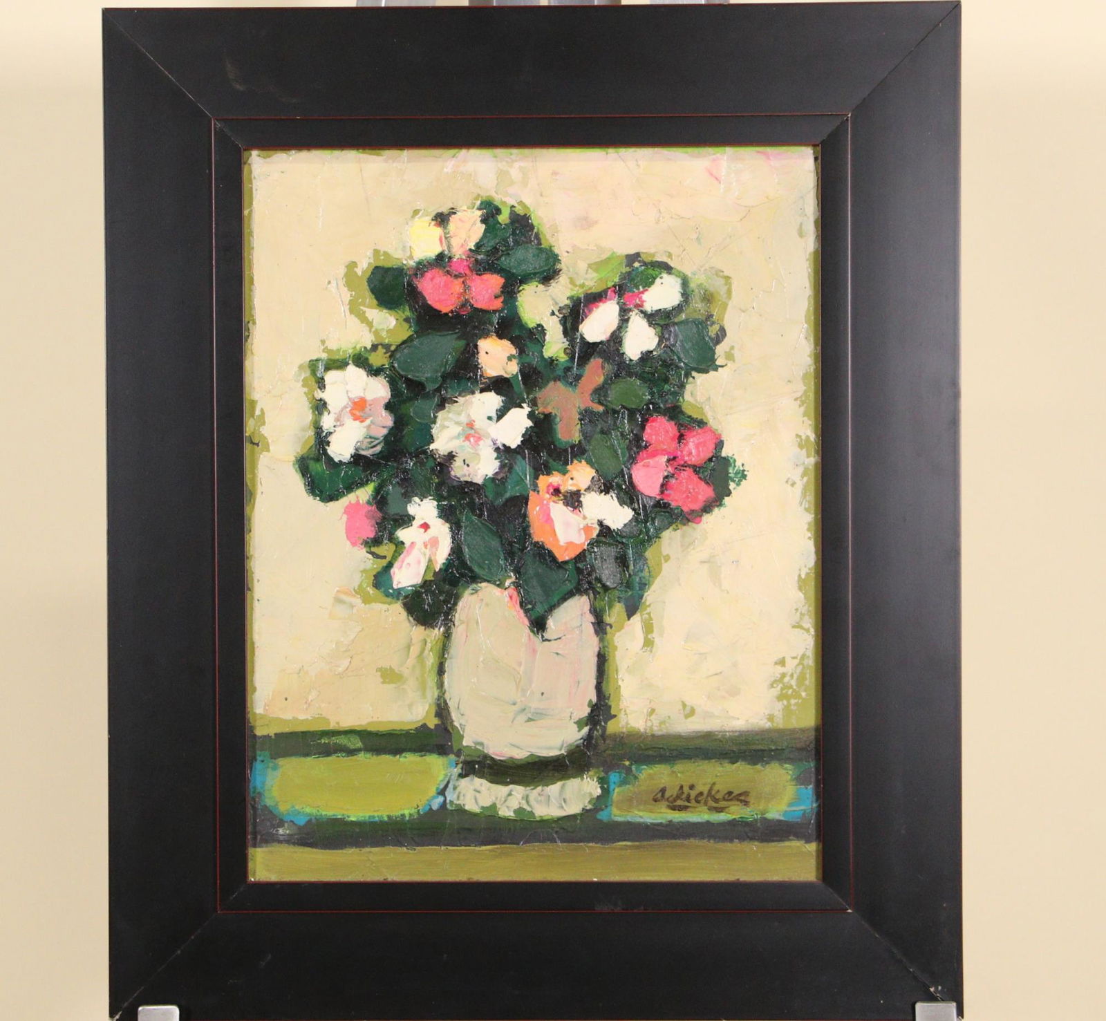 DAVID ADICKES "FLOWERS/TAN VASE"  ACRYLIC ON PANEL (1 of 5)