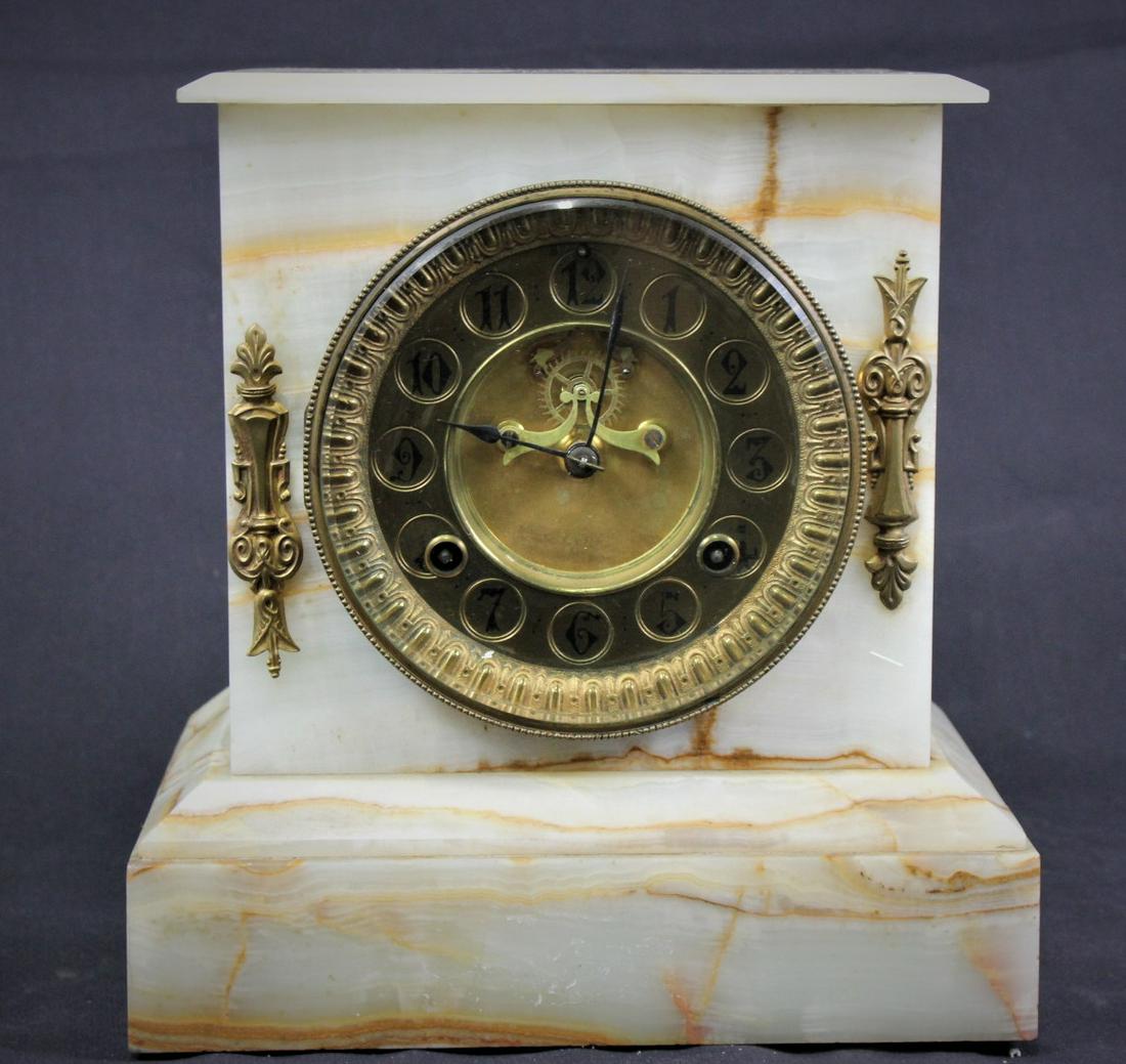 MANTEL ONYX CLOCK: MANTEL ONYX CLOCK Height: 10.25 in. by Width: 9.5 in. by Depth: 6