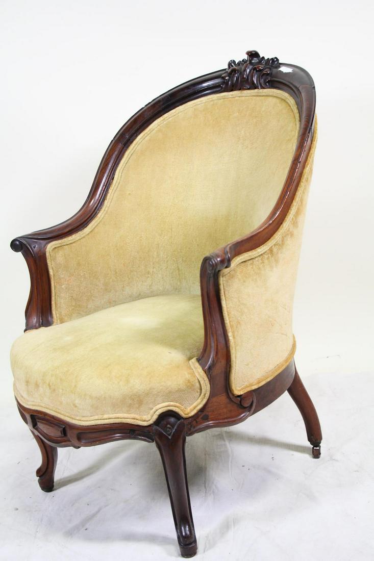 19th CENTURY ROSEWOOD UPHOLSTERED BERGERE.: 19th CENTURY ROSEWOOD UPHOLSTERED BERGERE. Height: 37 in. by Width: 24 in. by Depth: 21.5 in.