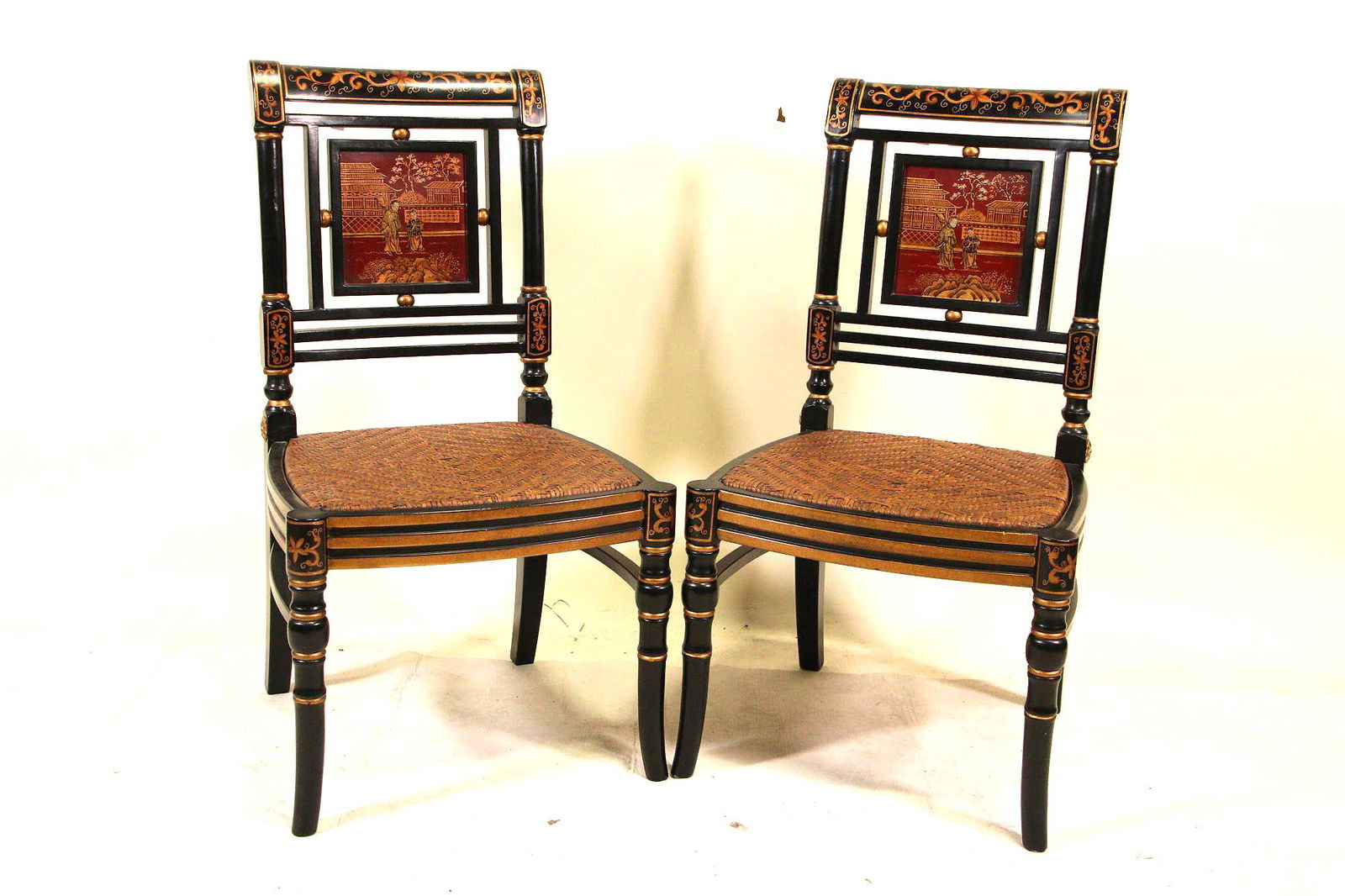 PAIR OF FAUX BAMBOO CHINESE STYLE CHAIRS (1 of 4)