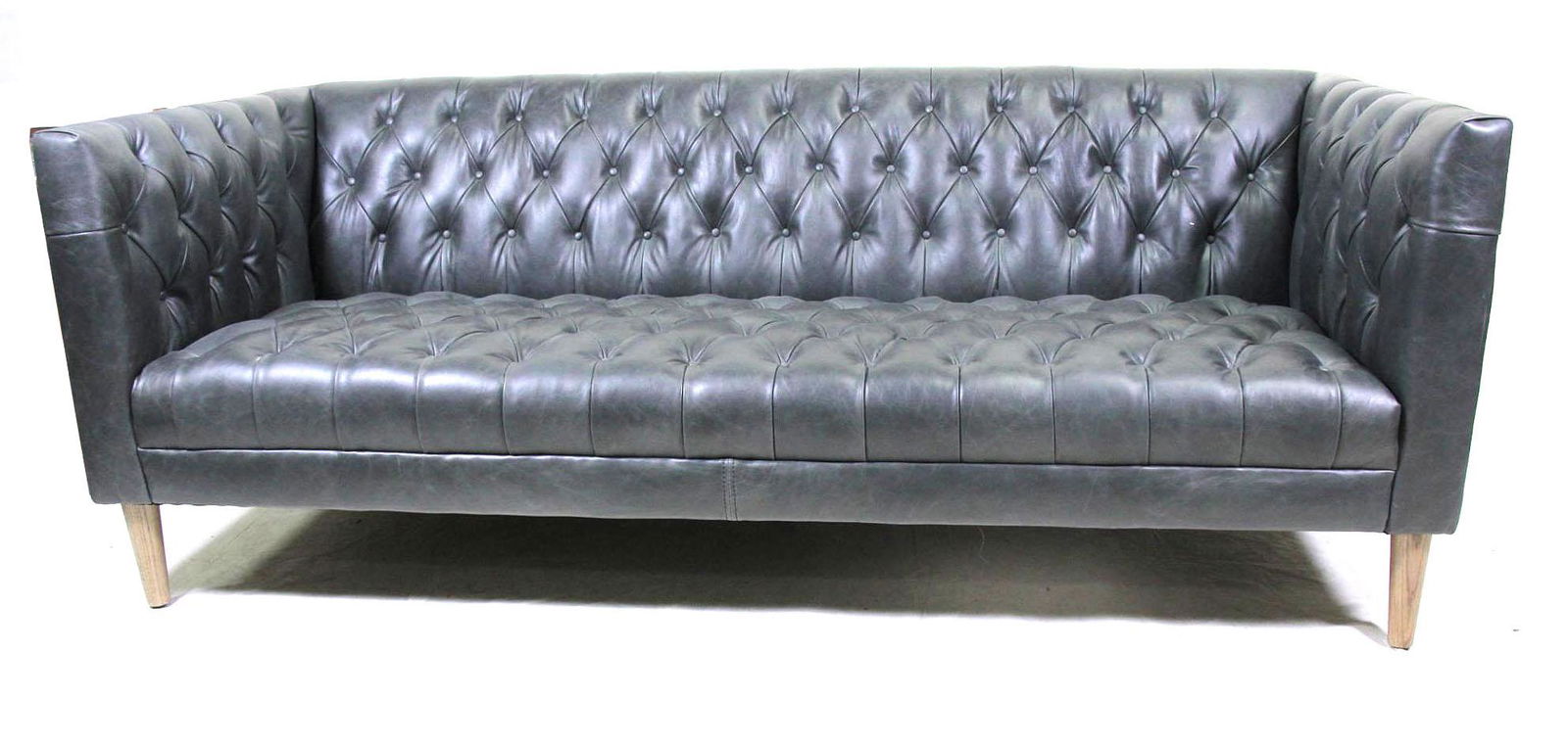 GRAY LEATHER BUTTON TUFTED SOFA (1 of 4)