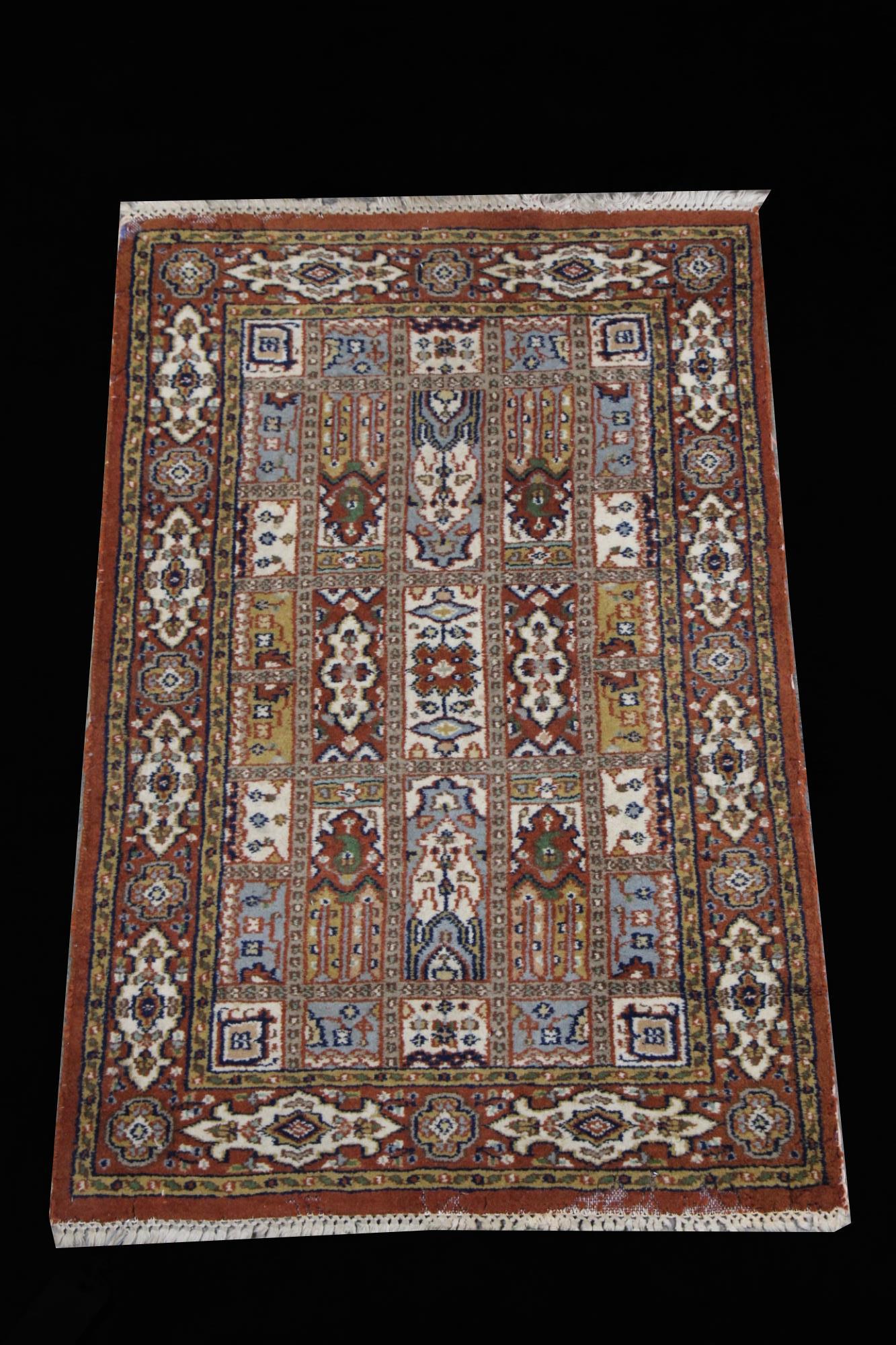HAND KNOTTED PERSIAN RUG: HAND KNOTTED PERSIAN RUG Height: 3 ft. 6 in. by Width: 2 ft. 1 in.