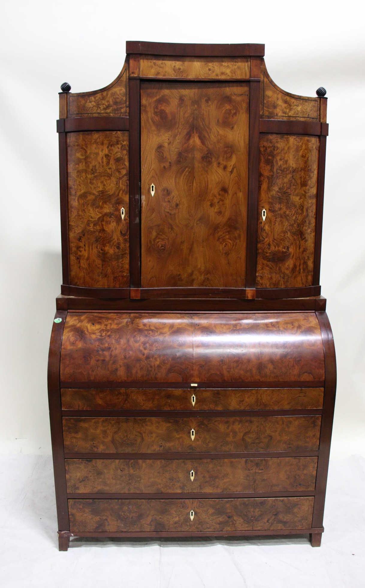 ANTIQUE BIEDERMEIER BURLED MAHOGANY SECRETARY (1 of 2)