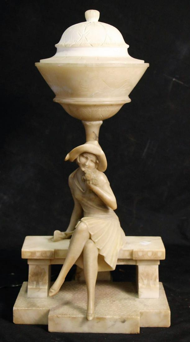 ART DECO CARVED ALABASTER FIGURAL LAMP (1 of 3)