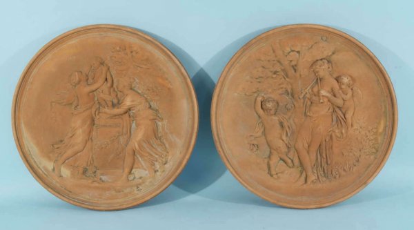 TWO CLASSICAL ROMAN THEME TERRACOTTA PLAQUES