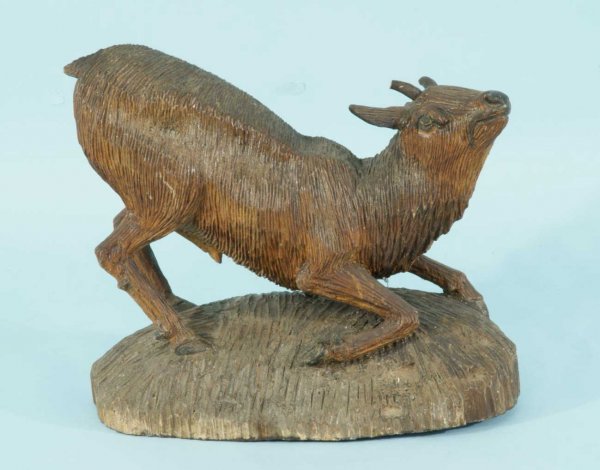 ANTIQUE BLACK FOREST WOOD CARVED DEER