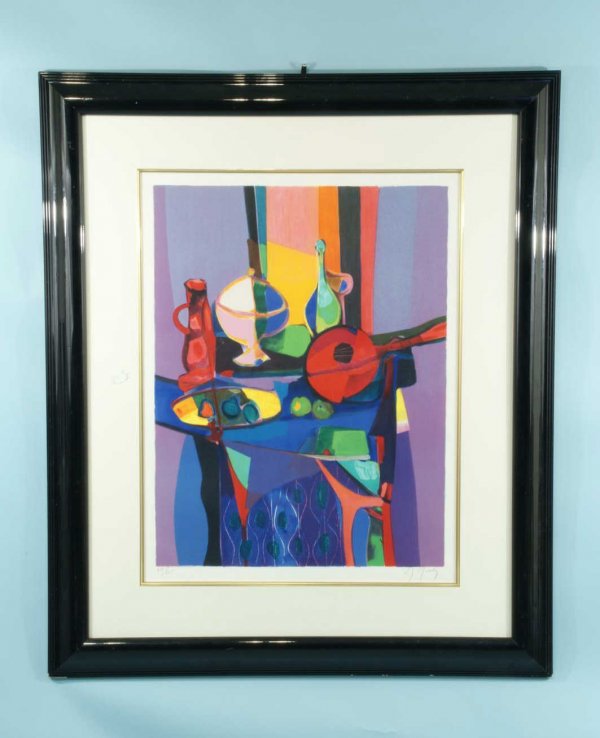 MARCEL MOULY "LA MANDOLE ROUGE" EDITION 239/275: MARCEL MOULY "LA MANDOLE ROUGE" EDITION NUMBER 239/275. FRAMED AND MATTED, SIGNED LOWER RIGHT. Height: 28 in. by Width: 21 in.