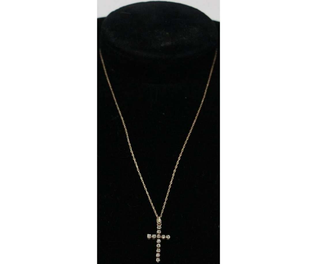 14kt GOLD DIAMOND CROSS PENDANT & CHAIN (1 of 3)