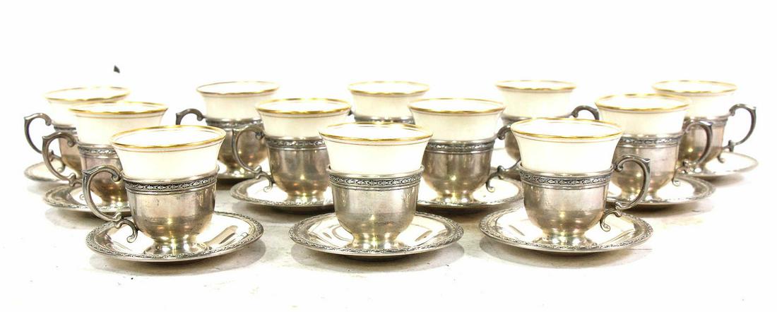SET 12 STERLING CUP HOLDERS AND LENOX TEACUPS (1 of 8)