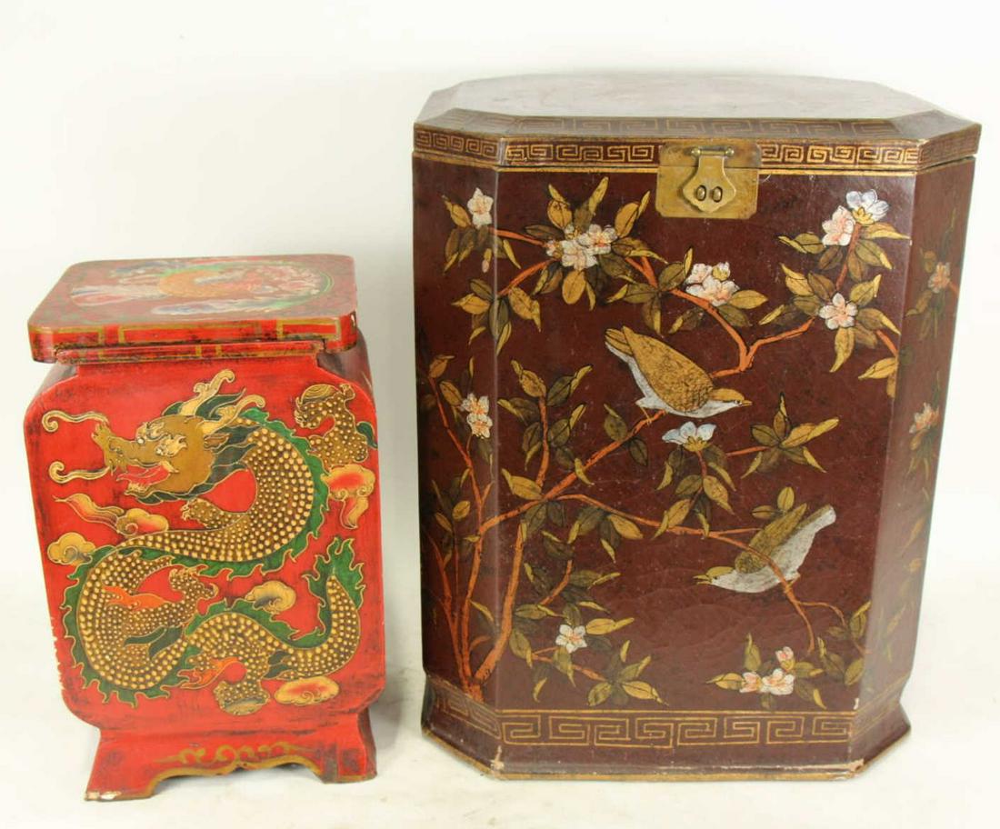 TWO VINTAGE CHINESE PAINTED BOXES (1 of 6)