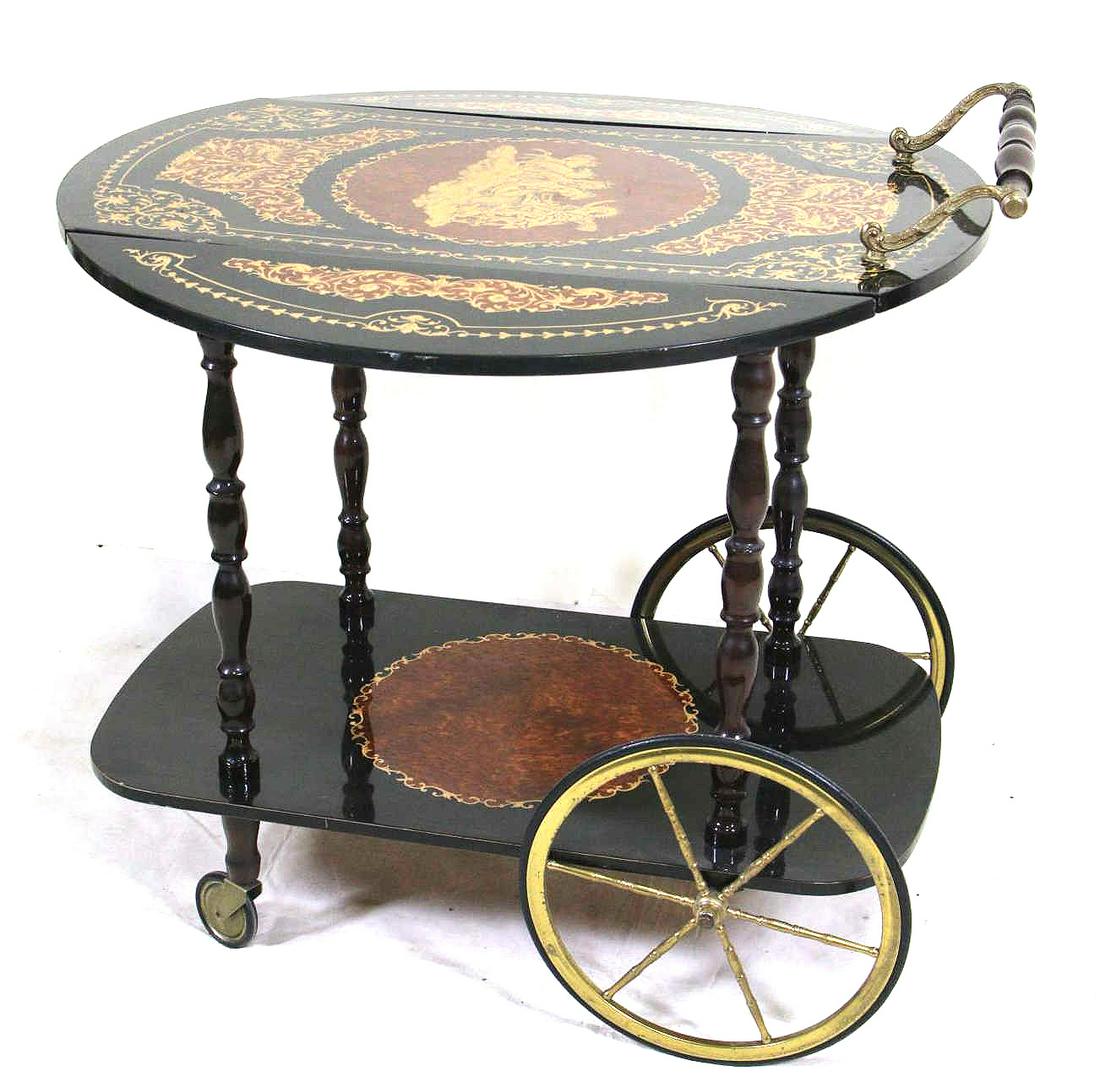 VINTAGE ITALIAN INLAID BAR CART ON WHEELS (1 of 5)