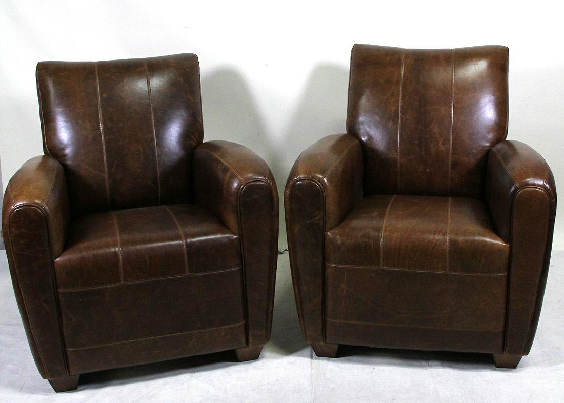 PAIR OF 1940's STYLE BROWN LEATHER CLUB CHAIRS (1 of 3)