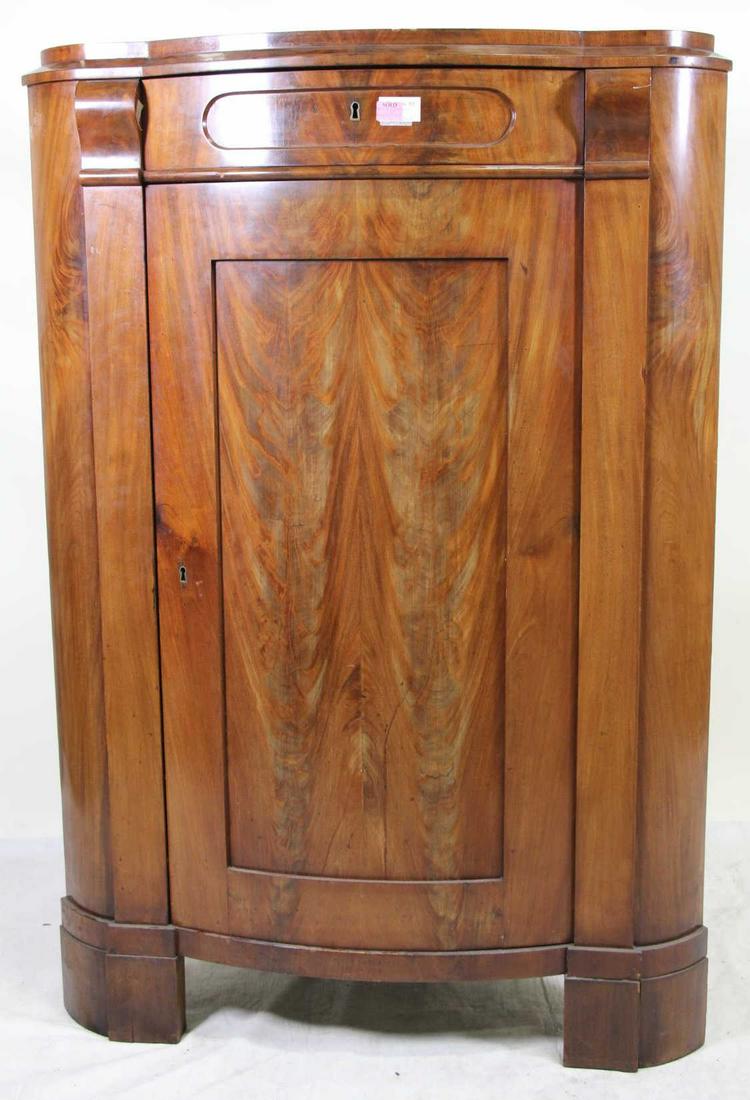 19th CENTURY BURLED MAHOGANY CABINET: 19th CENTURY BURLED MAHOGANY CABINET. Height: 56 in. by Width: 36.5 in. by Depth: 36 in.