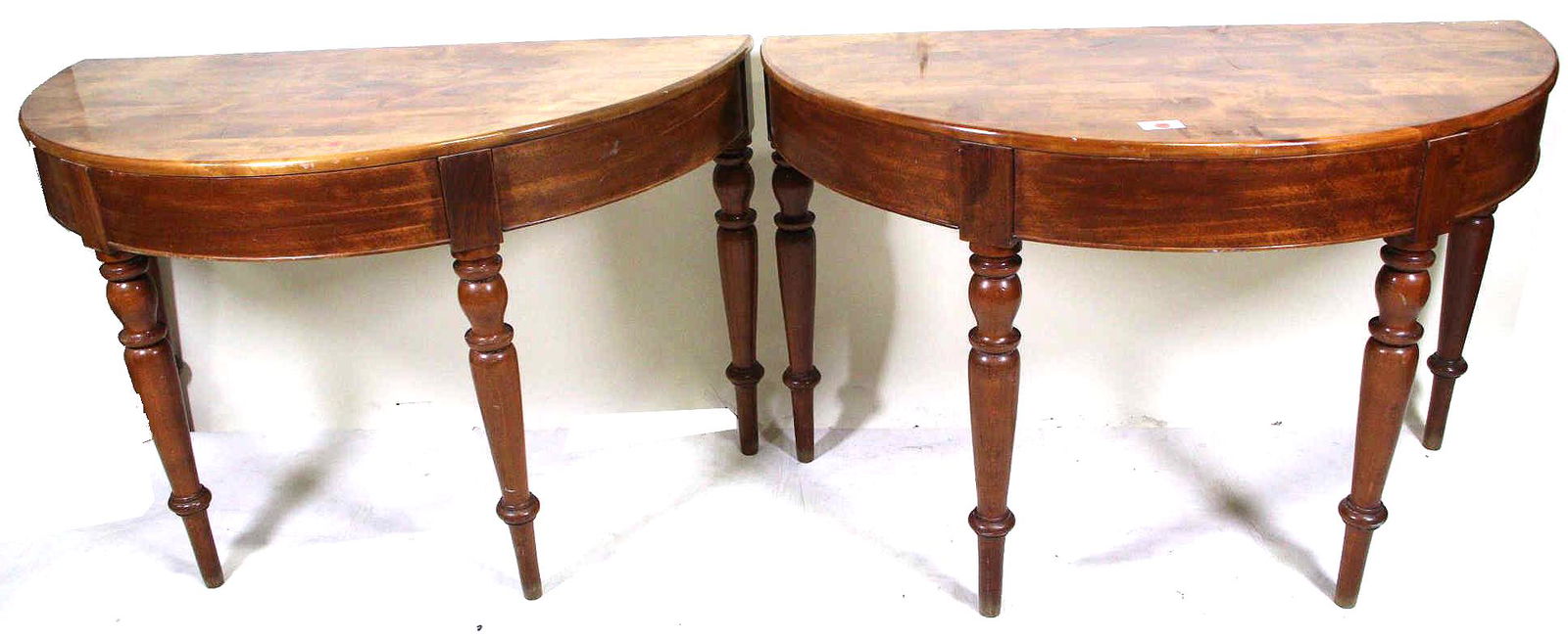 PAIR OF ANTIQUE MAHOGANY DEMILUNE TABLES (1 of 5)