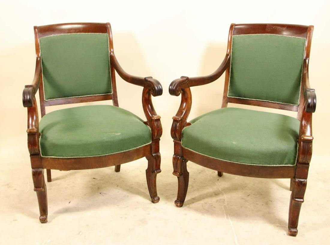 CIRCA 1830's FRENCH REGENCY MAHOGANY ARMCHAIRS: CIRCA 1830's FRENCH REGENCY MAHOGANY ARMCHAIRS Height: 33 in. by Width: 24 in. by Depth: 20 in.