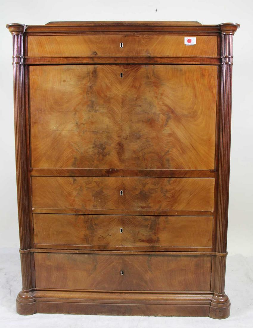 19th CENTURY BURLED MAHOGANY FALL FRONT SECRETARY (1 of 8)
