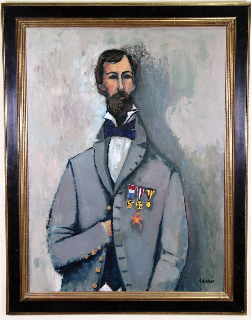 DAVID ADICKES THE SOUTHERN STATESMAN OIL PAINTING: DAVID ADICKES "THE SOUTHERN STATESMAN" OIL ON PANEL PAINTING. BEAUTIFULLY REFRAMED. Height: 47 in. by Width: 36
