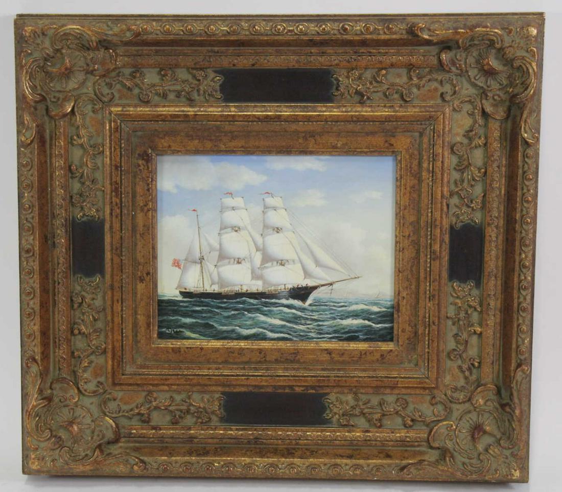 AMERICAN CLIPPER OIL ON CANVAS PAINTING: AMERICAN CLIPPER OIL ON CANVAS PAINTING. Height: 18.5 in. by Width: 20.75 in.