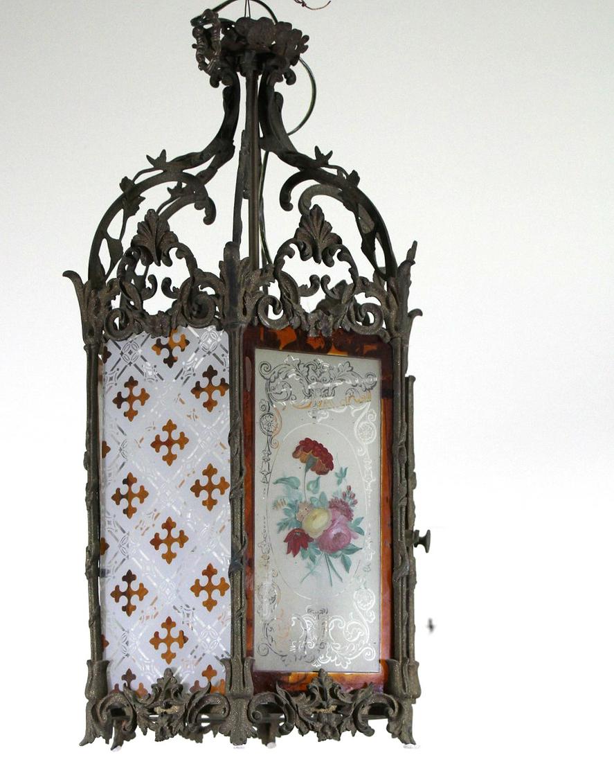 19th CENTURY HEXAGONAL PAINTED FRENCH LANTERN (1 of 3)