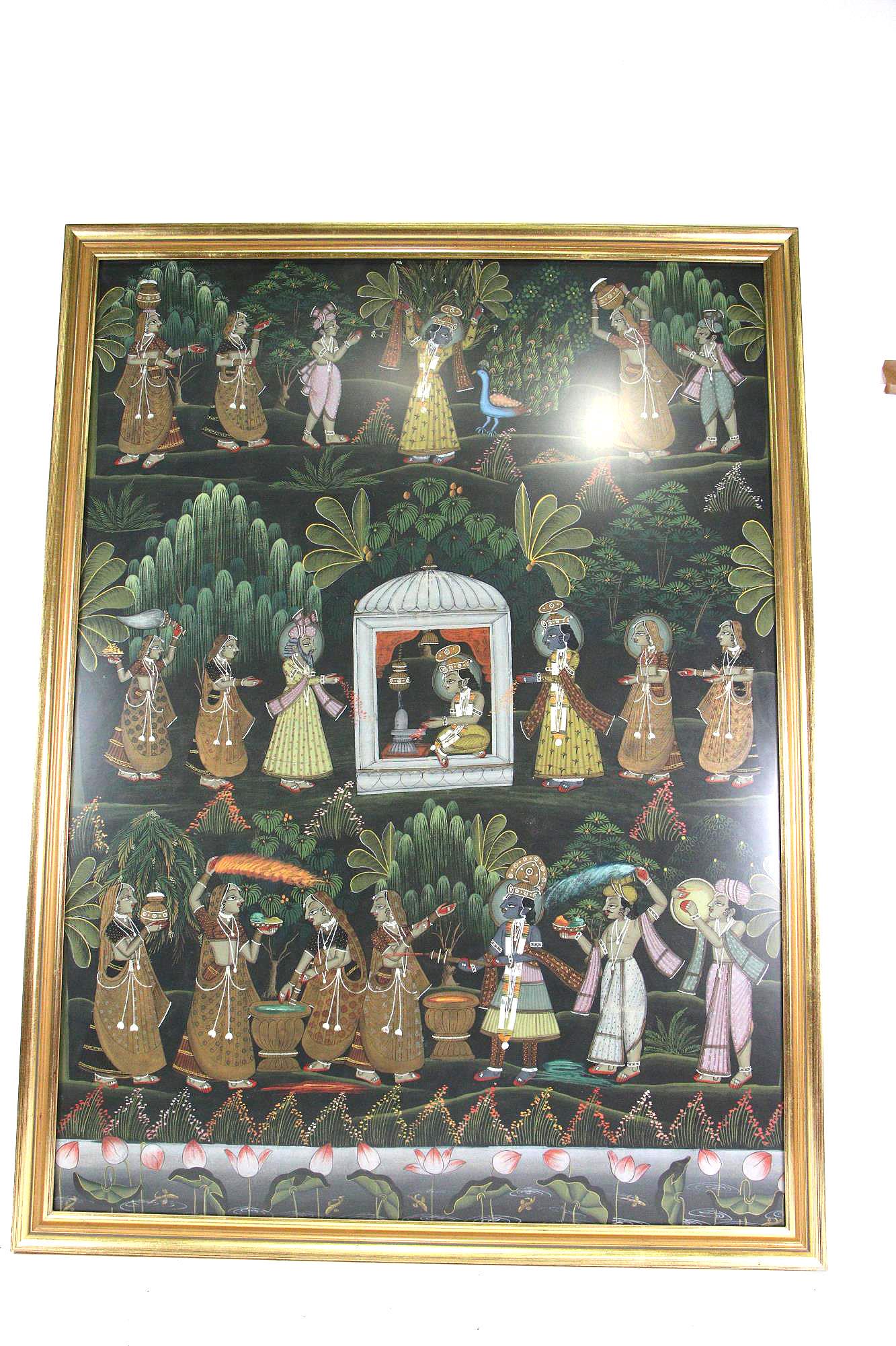 VINTAGE FRAMED PAINT ON SILK INDIAN ARTWORK (1 of 3)