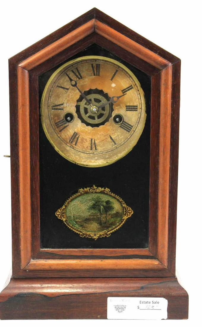 ANTIQUE CLOCK: ANTIQUE CLOCK. Height: 13.5 in. by Width: 8.5 in. by Depth: 4 in.