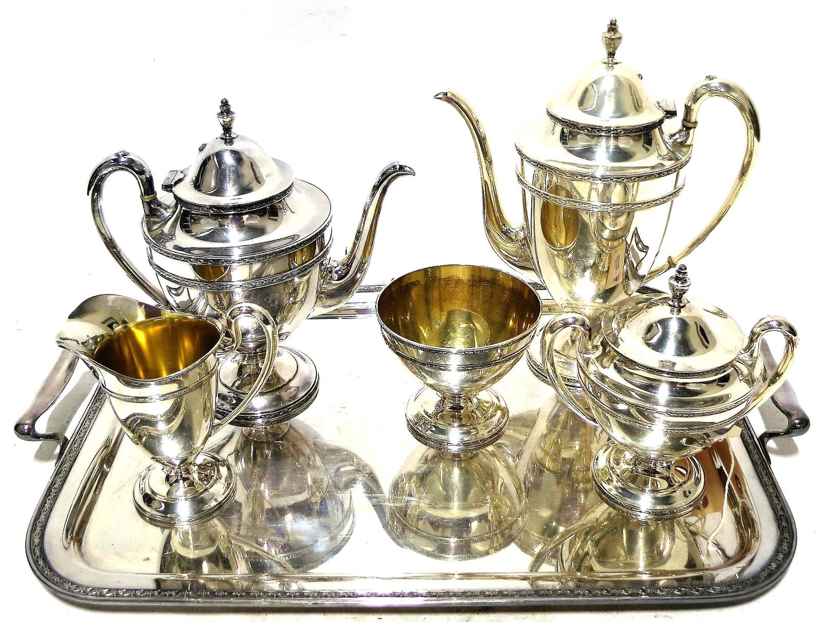 SET OF SIX SILVER ON COPPER SERVING PIECES (1 of 4)