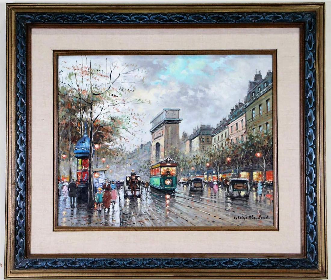 ANTOINE BLANCHARD "PARISIAN STREETS" OIL PAINTING: ANTOINE BLANCHARD (PARIS, 1910-1988) "PARISIAN STREETS" OIL ON CANVAS PAINTING. Height: 25 in. by Width: 29