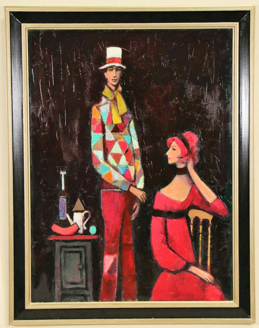 DAVID ADICKES "COUPLE W/STILL LIFE" GICLEE: DAVID ADICKES "COUPLE W/STILL LIFE" ENHANCED GICLEE, 2019. Height: 46 in. by Width: 36 in.