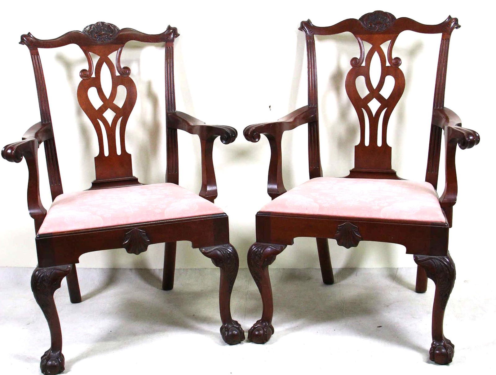 PAIR OF BAKER CHIPPENDALE STYLE ARMCHAIRS (1 of 5)