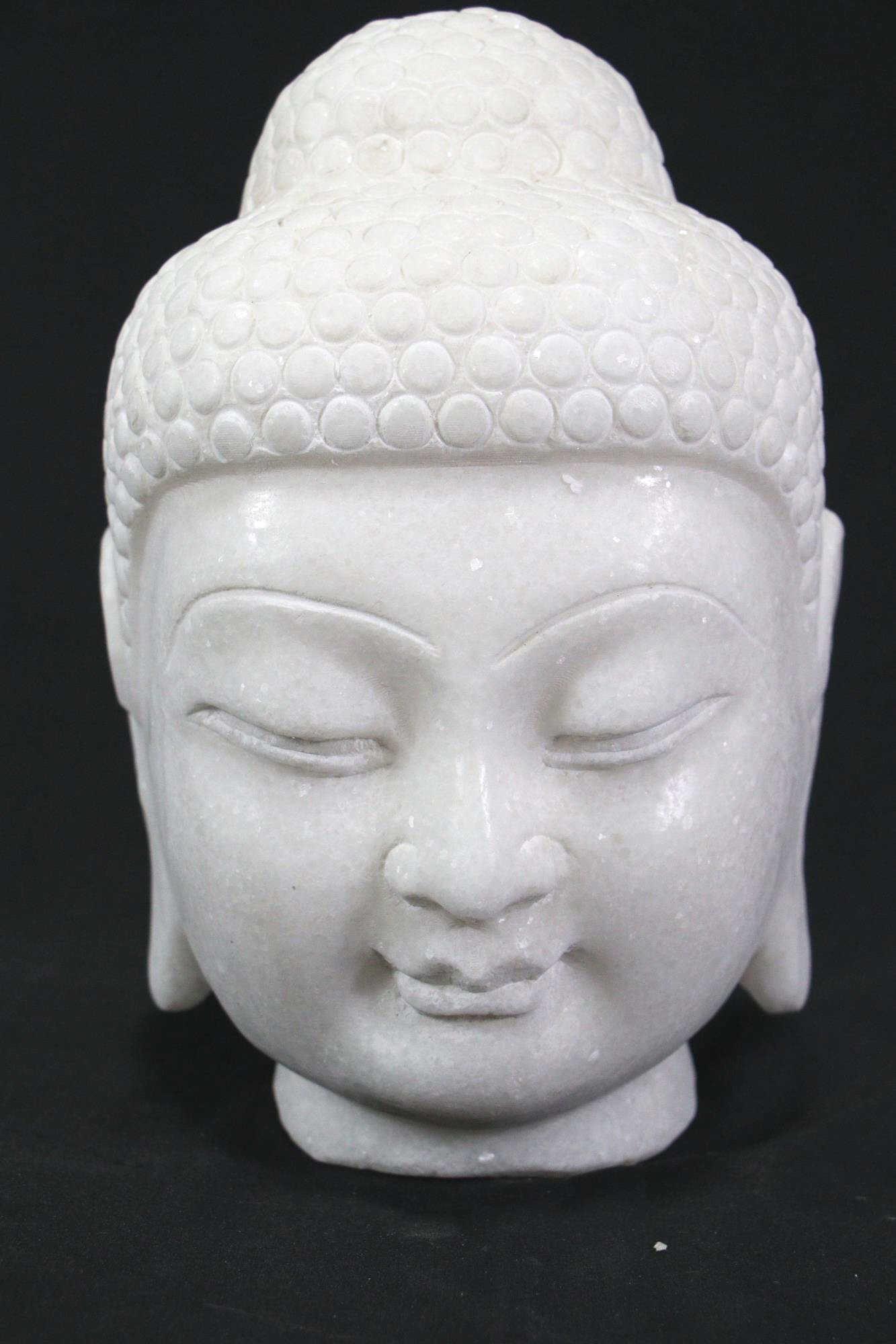 HAND CARVED WHITE MARBLE BUDDHA HEAD (1 of 3)