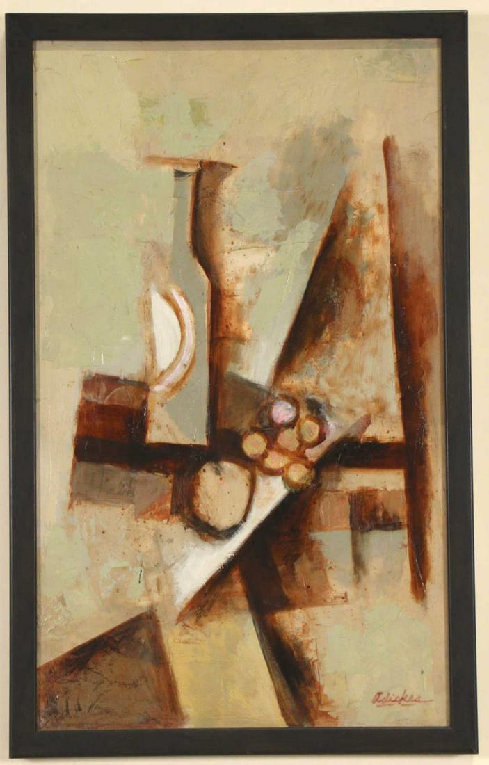 DAVID ADICKES CUBIST STILL LIFE #1 PAINTING: DAVID ADICKES "CUBIST STILL LIFE #1" ACRYLIC ON PANEL PAINTING, 2007. Height: 26.5 in. by Width: 16.5 in.