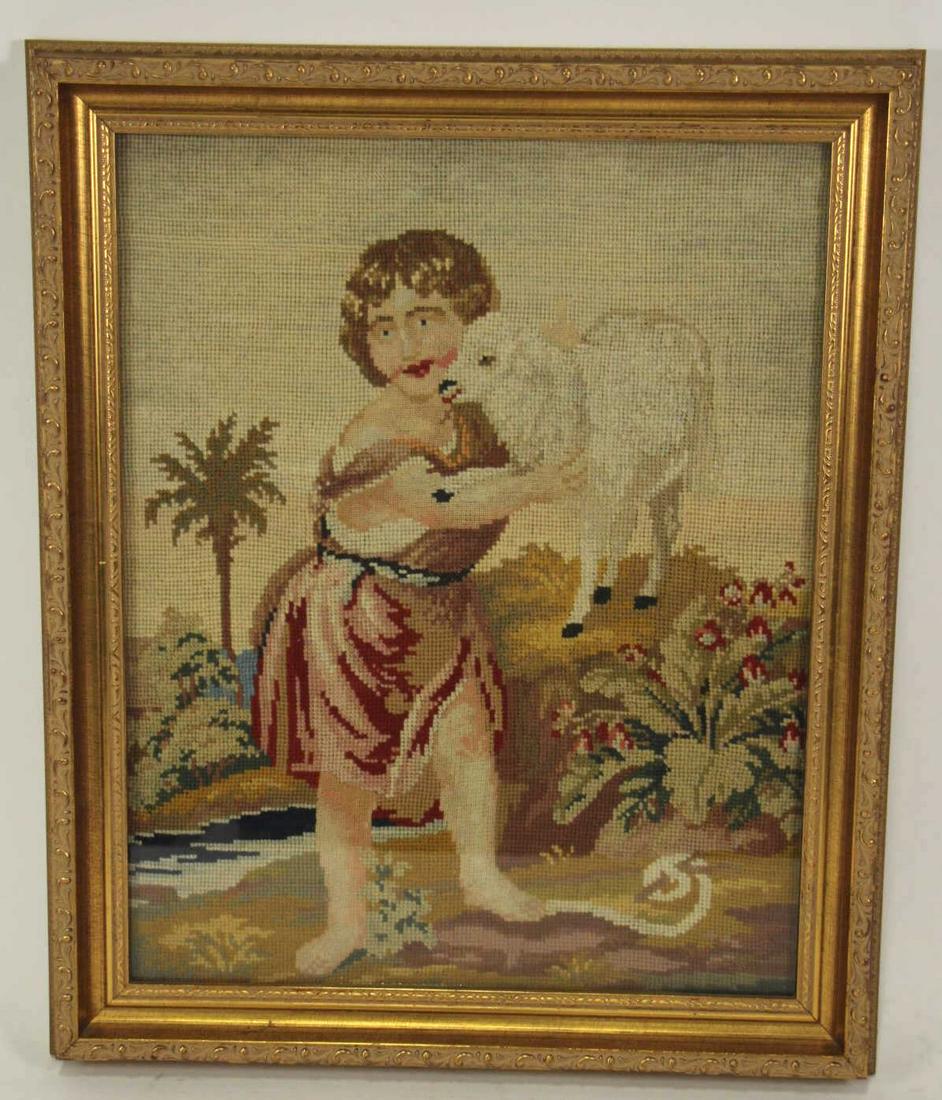 CIRCA 1850 GILT FRAMED NEEDLEPOINT ARTWORK (1 of 2)