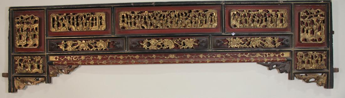 ANTIQUE CHINESE CARVED & GILDED BED FRAGMENT (1 of 4)