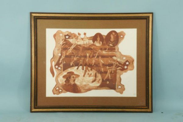 INTAGLIO PRINT "CUSTER'S LAST STAND" BY DON CROUCH: FRAMED AND MATTED ORIGINAL INTAGLIO PRINT OF "CUSTER'S LAST STAND", FROM A SUITE OF WORKS ON THE AMERICAN WEST THEME, LIMITED EDITION, HAND-SIGNED AND HAND-NUMBERED BY THE ARTIST. ARTIST DON CROUCH, A