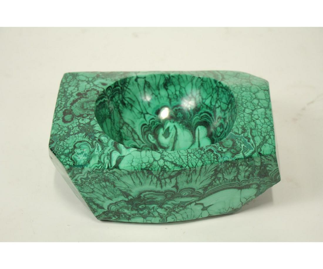 HUGE MALACHITE CENTERPIECE BOWL: HUGE MALACHITE CENTERPIECE BOWL - (ML30) 21.4 LB Height: 3.5 in. by Width: 9.5 in. by Depth: 7.5