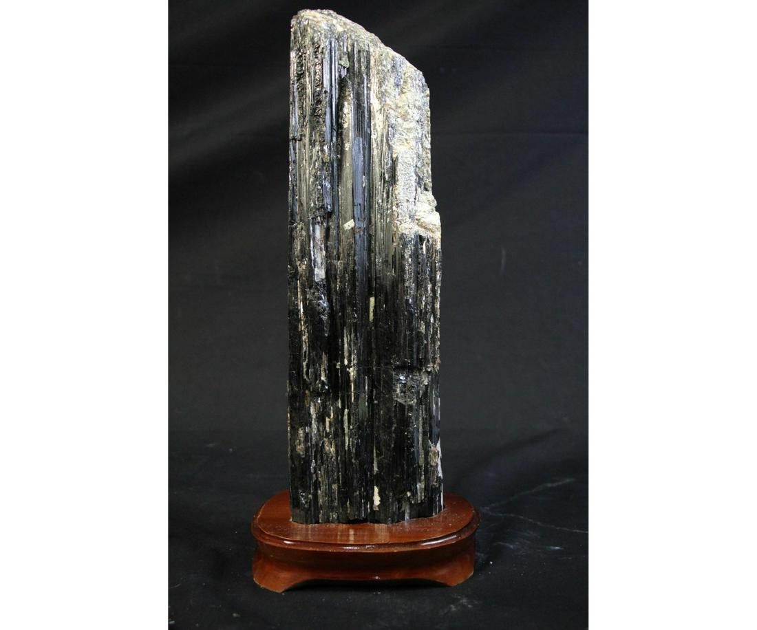 LARGE BLACK TOURMALINE ON WOOD STAND (1 of 2)