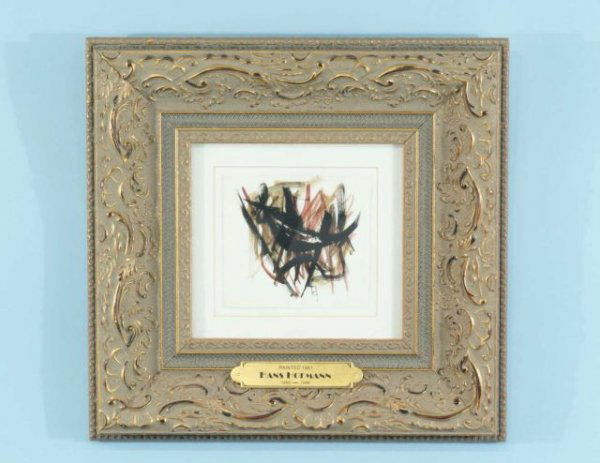 HANS HOFMANN (GERMAN, 1880-1966) "UNTITLED" W. C.: HANS HOFMANN (GERMAN, 1880-1966) "UNTITLED" MONOGRAMMED WATERCOLOR. GILT FRAMED AND MATTED. Height: 5 in. by Width: 5 1/2 in.