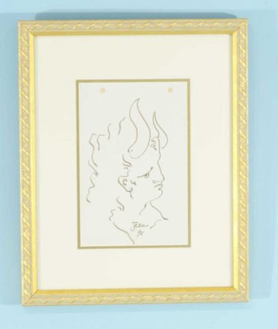 JEAN COCTEAU "PAN" PEN/INK ON PAPER: ATTRIBUTED TO JEAN COCTEAU (FRENCH, 1889-1963) "PAN PEN/INK ON PAPER. GILT FRAMED AND MATTED, SIGNED "JEAN" LOWER RIGHT. Height: 7 in. by Width: 5 in.