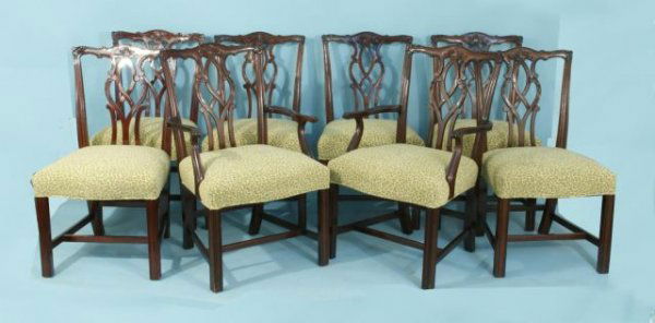 EIGHT KINDEL CHIPPENDALE STYLE DINING CHAIRS: SET OF EIGHT KINDEL CHIPPENDALE STYLE DINING CHAIRS. SIX SIDE AND TWO ARMCHAIRS. Height: 37 in. by Width: 21 in. by Depth: 20 in.